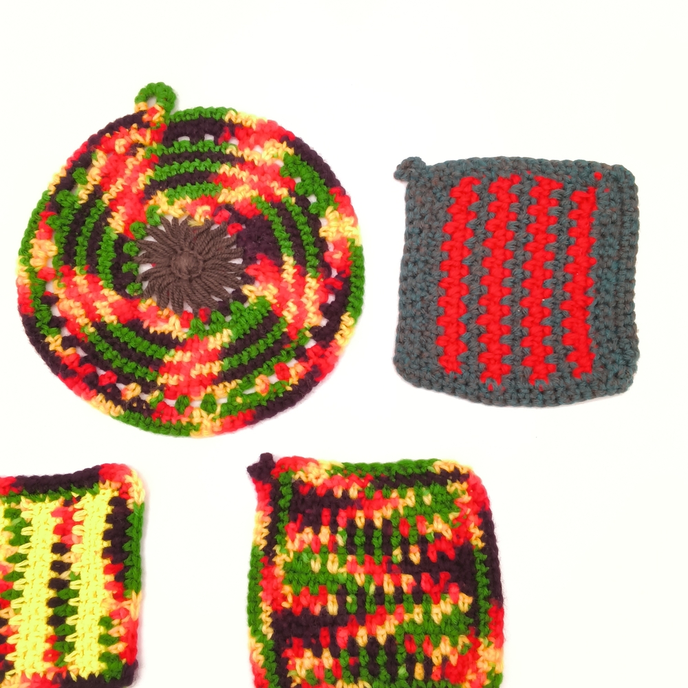 Vintage Style Crochet Potholders - Colorful Handmade Hot Pads, Set of 5 - Picture 9 of 9